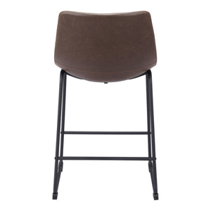 HomeRoots Set of Two 24" Espresso Faux Leather & Steel Counter Bar Chairs for Modern Kitchen & Cafe Style 555764
