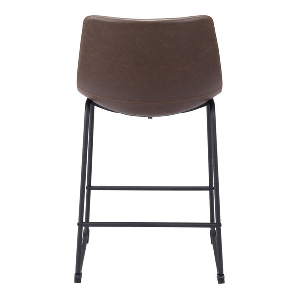 HomeRoots Set of Two 24" Espresso Faux Leather & Steel Counter Bar Chairs for Modern Kitchen & Cafe Style 555764