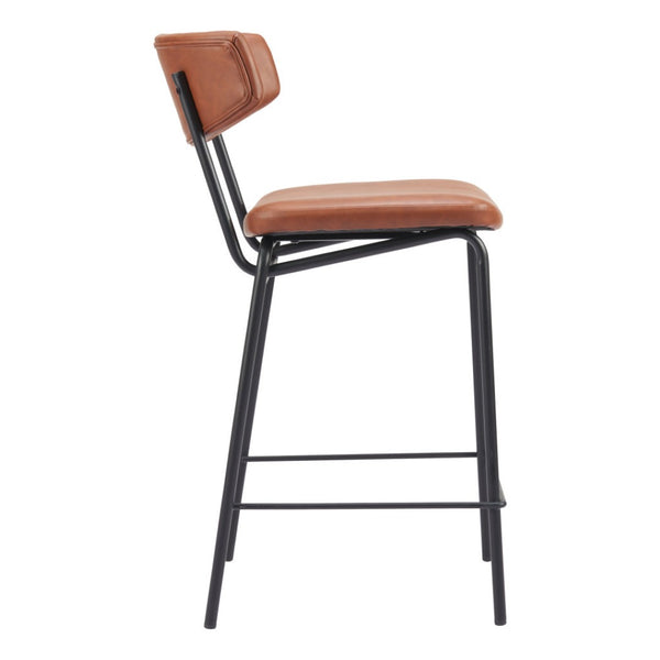 HomeRoots Set of Two Low Back Bar Stools - Brown Faux Leather & Black Steel Frame for Stylish Kitchen Seating 555765