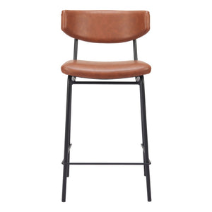 HomeRoots Set of Two Low Back Bar Stools - Brown Faux Leather & Black Steel Frame for Stylish Kitchen Seating 555765