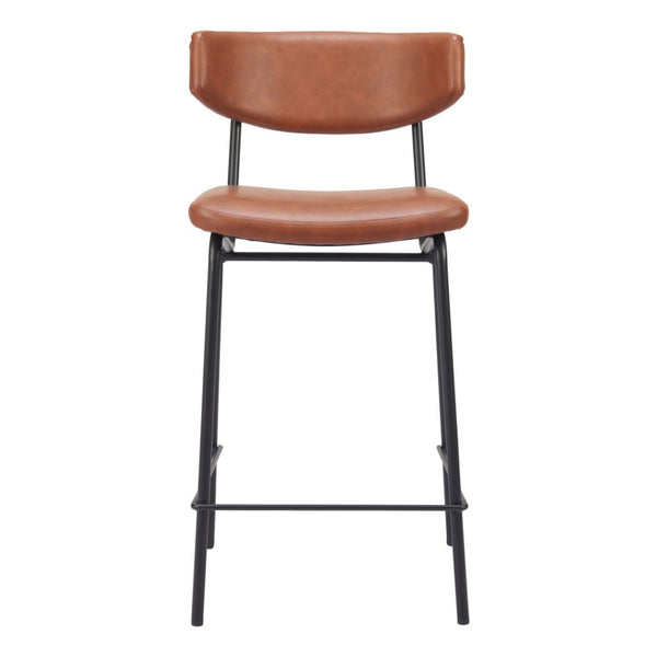 HomeRoots Set of Two Low Back Bar Stools - Brown Faux Leather & Black Steel Frame for Stylish Kitchen Seating 555765