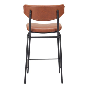 HomeRoots Set of Two Low Back Bar Stools - Brown Faux Leather & Black Steel Frame for Stylish Kitchen Seating 555765