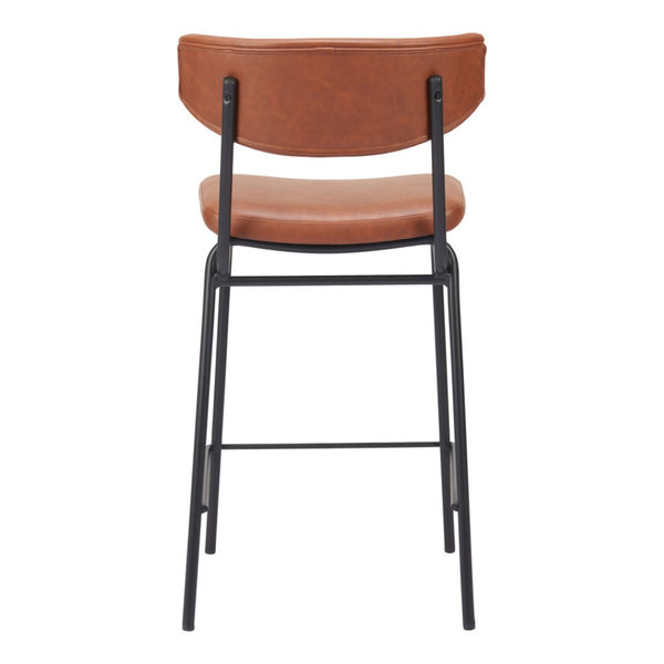 HomeRoots Set of Two Low Back Bar Stools - Brown Faux Leather & Black Steel Frame for Stylish Kitchen Seating 555765