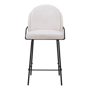 Homeroots Set Of Two 26" Ivory And Black Shearling And Stainless Steel Counter Height Bar Chairs   555766