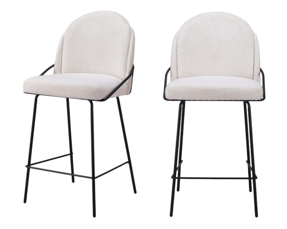 Homeroots Set Of Two 26" Ivory And Black Shearling And Stainless Steel Counter Height Bar Chairs   555766