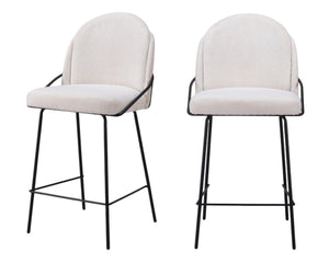 Homeroots Set Of Two 26" Ivory And Black Shearling And Stainless Steel Counter Height Bar Chairs   555766