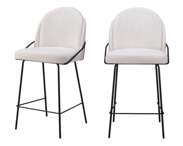 Homeroots Set Of Two 26" Ivory And Black Shearling And Stainless Steel Counter Height Bar Chairs   555766