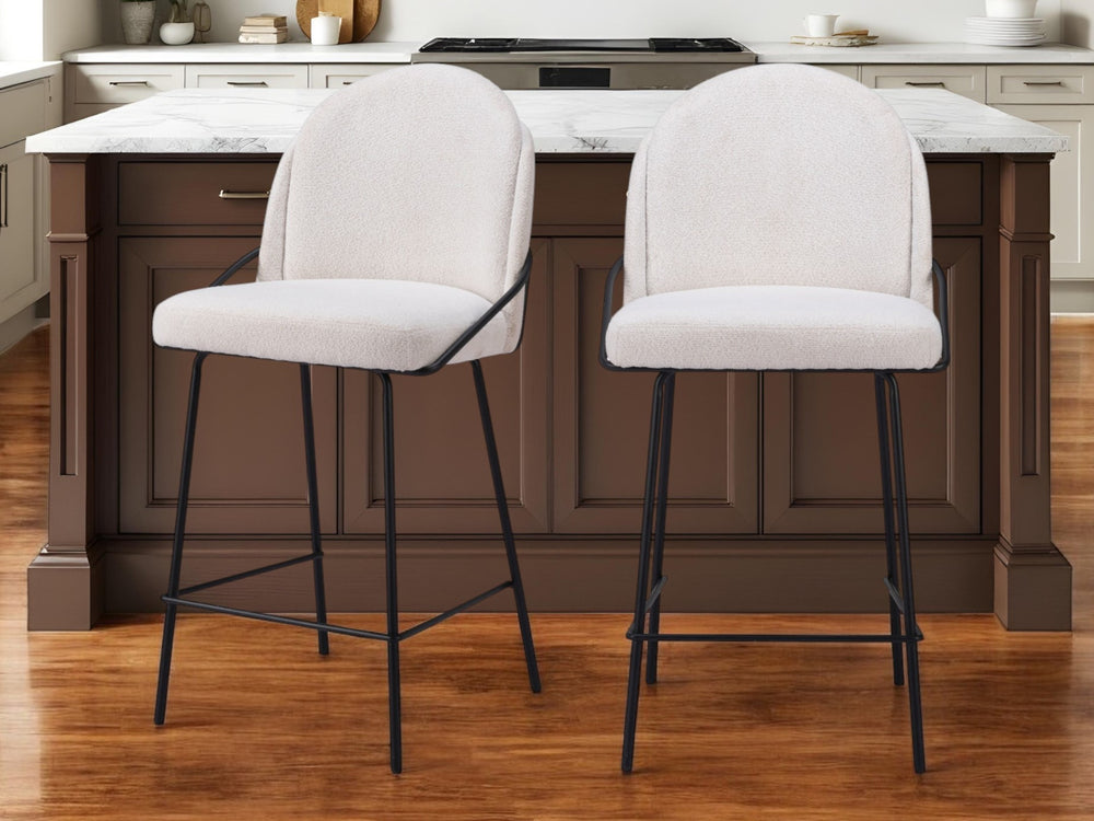 Homeroots Set Of Two 26" Ivory And Black Shearling And Stainless Steel Counter Height Bar Chairs   555766