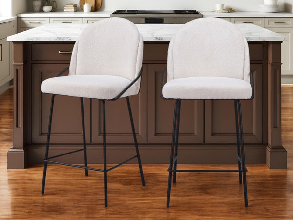 Homeroots Set Of Two 26" Ivory And Black Shearling And Stainless Steel Counter Height Bar Chairs   555766