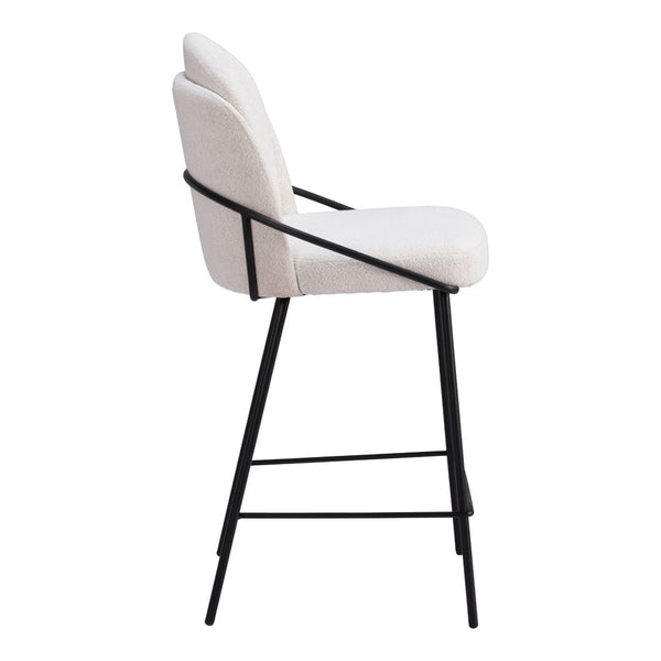 HomeRoots Set of Two Contemporary Ivory Faux Shearling Bar Chairs with Black Steel Frame – Stylish Comfort! 555766
