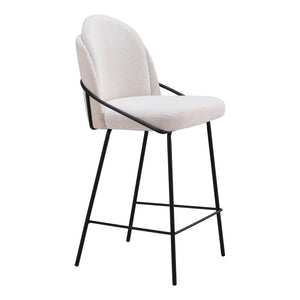 Homeroots Set Of Two 26" Ivory And Black Shearling And Stainless Steel Counter Height Bar Chairs   555766