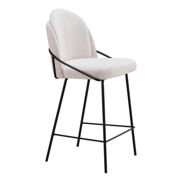 Homeroots Set Of Two 26" Ivory And Black Shearling And Stainless Steel Counter Height Bar Chairs   555766