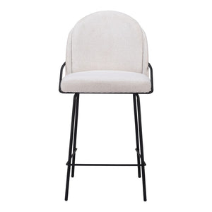 HomeRoots Set of Two Contemporary Ivory Faux Shearling Bar Chairs with Black Steel Frame – Stylish Comfort! 555766