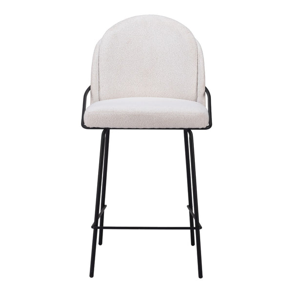 HomeRoots Set of Two Contemporary Ivory Faux Shearling Bar Chairs with Black Steel Frame – Stylish Comfort! 555766