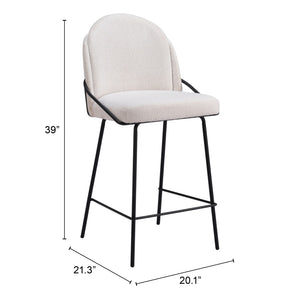HomeRoots Set of Two Contemporary Ivory Faux Shearling Bar Chairs with Black Steel Frame – Stylish Comfort! 555766