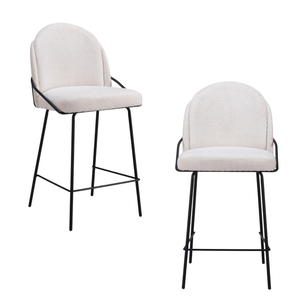 HomeRoots Set of Two Contemporary Ivory Faux Shearling Bar Chairs with Black Steel Frame – Stylish Comfort! 555766