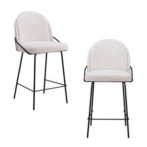 HomeRoots Set of Two Contemporary Ivory Faux Shearling Bar Chairs with Black Steel Frame – Stylish Comfort! 555766