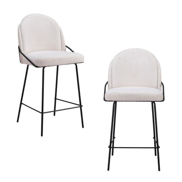 HomeRoots Set of Two Contemporary Ivory Faux Shearling Bar Chairs with Black Steel Frame – Stylish Comfort! 555766