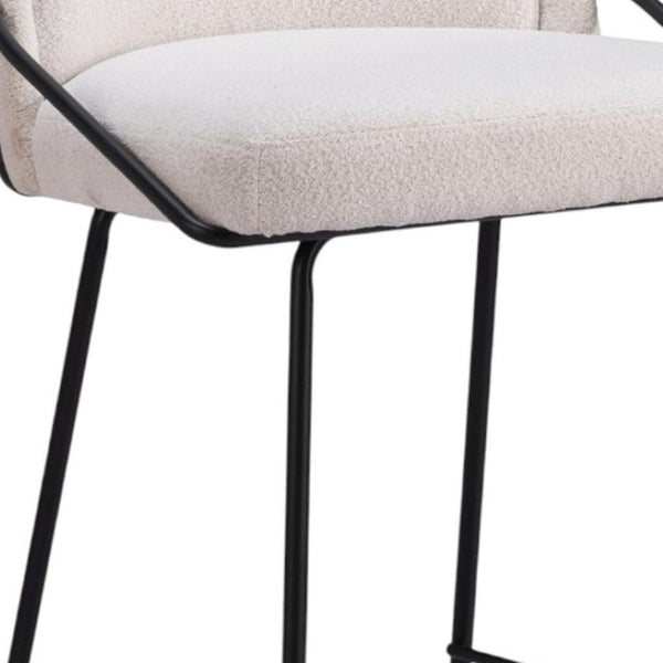 HomeRoots Set of Two Contemporary Ivory Faux Shearling Bar Chairs with Black Steel Frame – Stylish Comfort! 555766