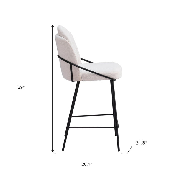 HomeRoots Set of Two Contemporary Ivory Faux Shearling Bar Chairs with Black Steel Frame – Stylish Comfort! 555766