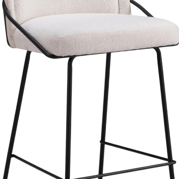 HomeRoots Set of Two Contemporary Ivory Faux Shearling Bar Chairs with Black Steel Frame – Stylish Comfort! 555766