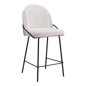 Homeroots Set Of Two 26" Ivory And Black Shearling And Stainless Steel Counter Height Bar Chairs   555766