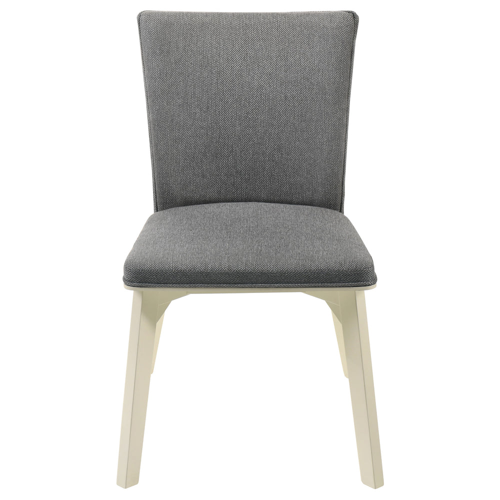 English Elm Grey Upholstered Dining Chair Set of 2 - Plush Gray Fabric, Distressed White Angular Base, Modern Comfort B011P298241