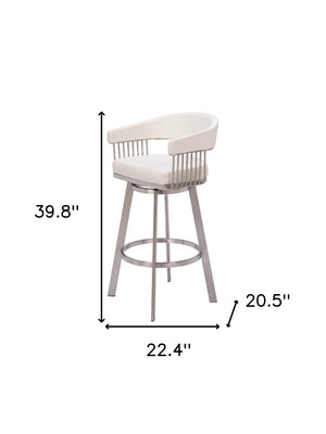 Homeroots 31" White And Silver Faux Leather And Stainless Steel Bar Height Swivel Bar Chair   555768
