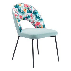HomeRoots Set of Two Tropical Floral Velvet Dining Chairs - Stylish Green & Black Accent Seating for Any Space 555771
