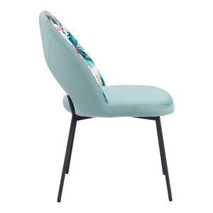 HomeRoots Set of Two Tropical Floral Velvet Dining Chairs - Stylish Green & Black Accent Seating for Any Space 555771