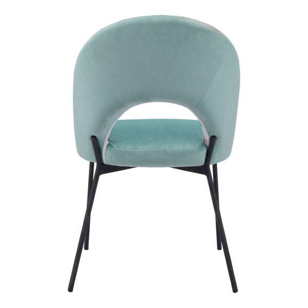 HomeRoots Set of Two Tropical Floral Velvet Dining Chairs - Stylish Green & Black Accent Seating for Any Space 555771
