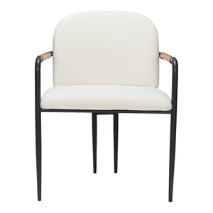 HomeRoots Set of Two Cream & Black Upholstered Faux Leather Arm Chairs for Dining, Living & Accent Use 555772