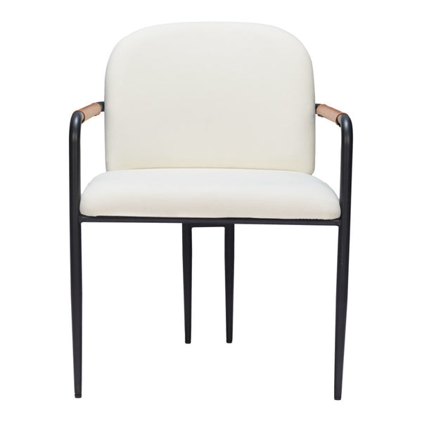 HomeRoots Set of Two Cream & Black Upholstered Faux Leather Arm Chairs for Dining, Living & Accent Use 555772