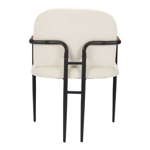 HomeRoots Set of Two Cream & Black Upholstered Faux Leather Arm Chairs for Dining, Living & Accent Use 555772