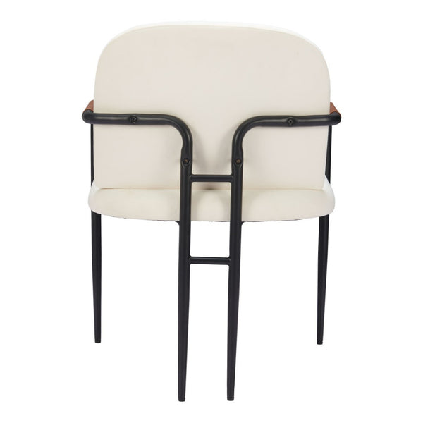 HomeRoots Set of Two Cream & Black Upholstered Faux Leather Arm Chairs for Dining, Living & Accent Use 555772