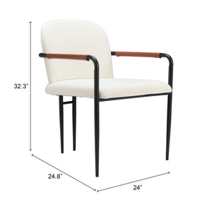 HomeRoots Set of Two Cream & Black Upholstered Faux Leather Arm Chairs for Dining, Living & Accent Use 555772