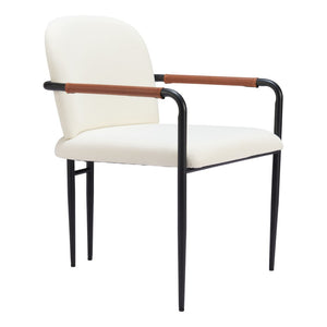 HomeRoots Set of Two Cream & Black Upholstered Faux Leather Arm Chairs for Dining, Living & Accent Use 555772