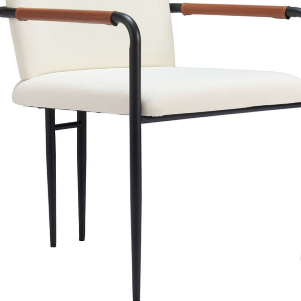 HomeRoots Set of Two Cream & Black Upholstered Faux Leather Arm Chairs for Dining, Living & Accent Use 555772