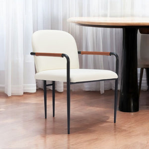 HomeRoots Set of Two Cream & Black Upholstered Faux Leather Arm Chairs for Dining, Living & Accent Use 555772