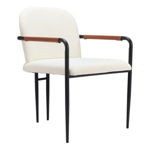 HomeRoots Set of Two Cream & Black Upholstered Faux Leather Arm Chairs for Dining, Living & Accent Use 555772