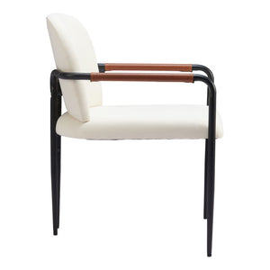 HomeRoots Set of Two Cream & Black Upholstered Faux Leather Arm Chairs for Dining, Living & Accent Use 555772