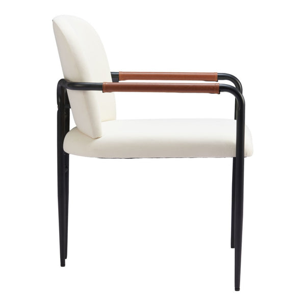 HomeRoots Set of Two Cream & Black Upholstered Faux Leather Arm Chairs for Dining, Living & Accent Use 555772