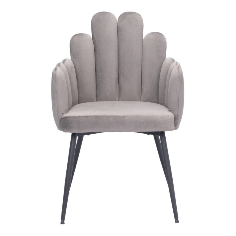 HomeRoots Set of Two Velvet Upholstered Slat Back Arm Chairs with Steel Frame for Dining Room Gray / Black 555773