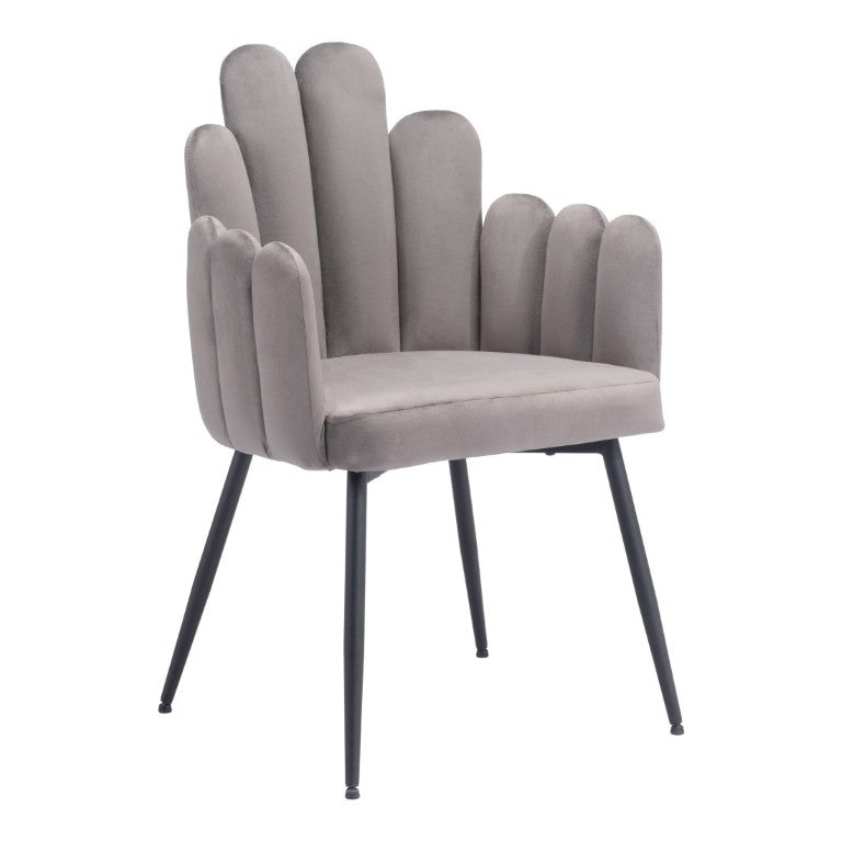 HomeRoots Set of Two Velvet Upholstered Slat Back Arm Chairs with Steel Frame for Dining Room Gray / Black 555773