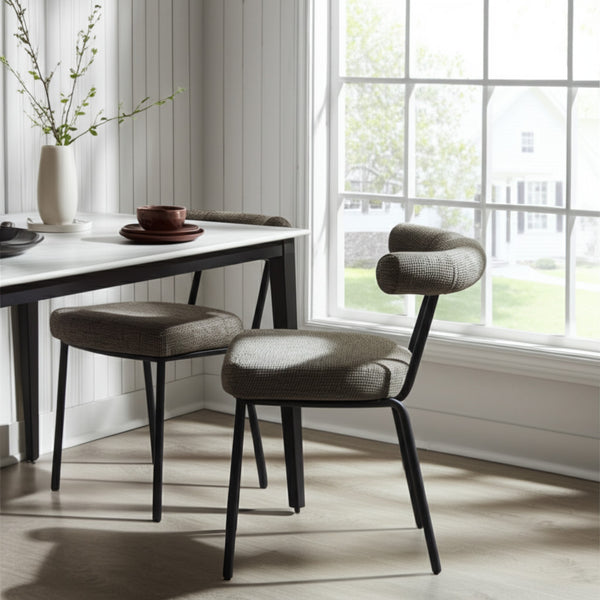 Homeroots Set Of Two Stylish Green And Black Upholstered Chenille Dining Chairs For Modern Spaces & Accents   555777