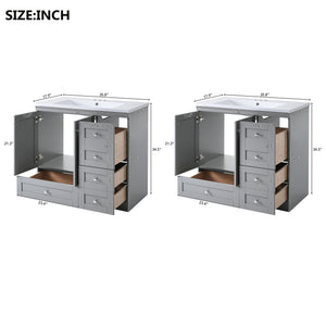 English Elm 72 Shaker Bathroom Vanity 72" Double-Sink Freestanding with Ceramic Basin, Soft-Close Drawers & Doors Grey N729P000010E