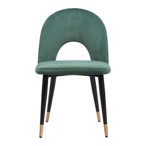 Homeroots Set Of Two Stylish Green Black & Gold Velvet Dining Chairs - Comfortable Open Back Design & Versatile   555791
