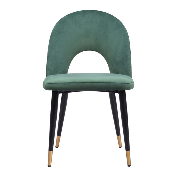 Homeroots Set Of Two Stylish Green Black & Gold Velvet Dining Chairs - Comfortable Open Back Design & Versatile   555791
