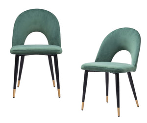 HomeRoots Set of Two Luxe Green Velvet Dining Side Chairs with Modern Open-Back Design & Gold Accents 555791