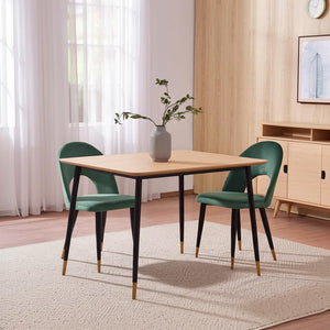 Homeroots Set Of Two Stylish Green Black & Gold Velvet Dining Chairs - Comfortable Open Back Design & Versatile   555791